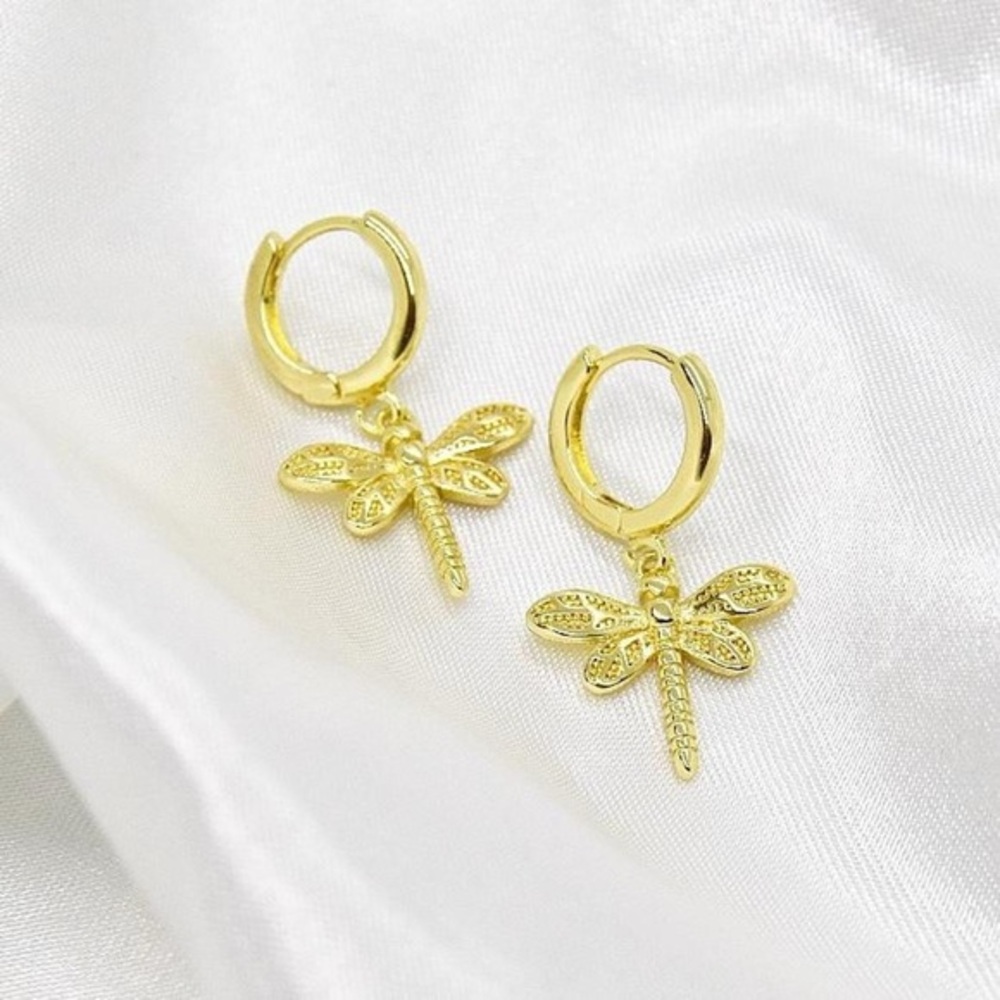 Gold Dragonfly Hoop Earrings